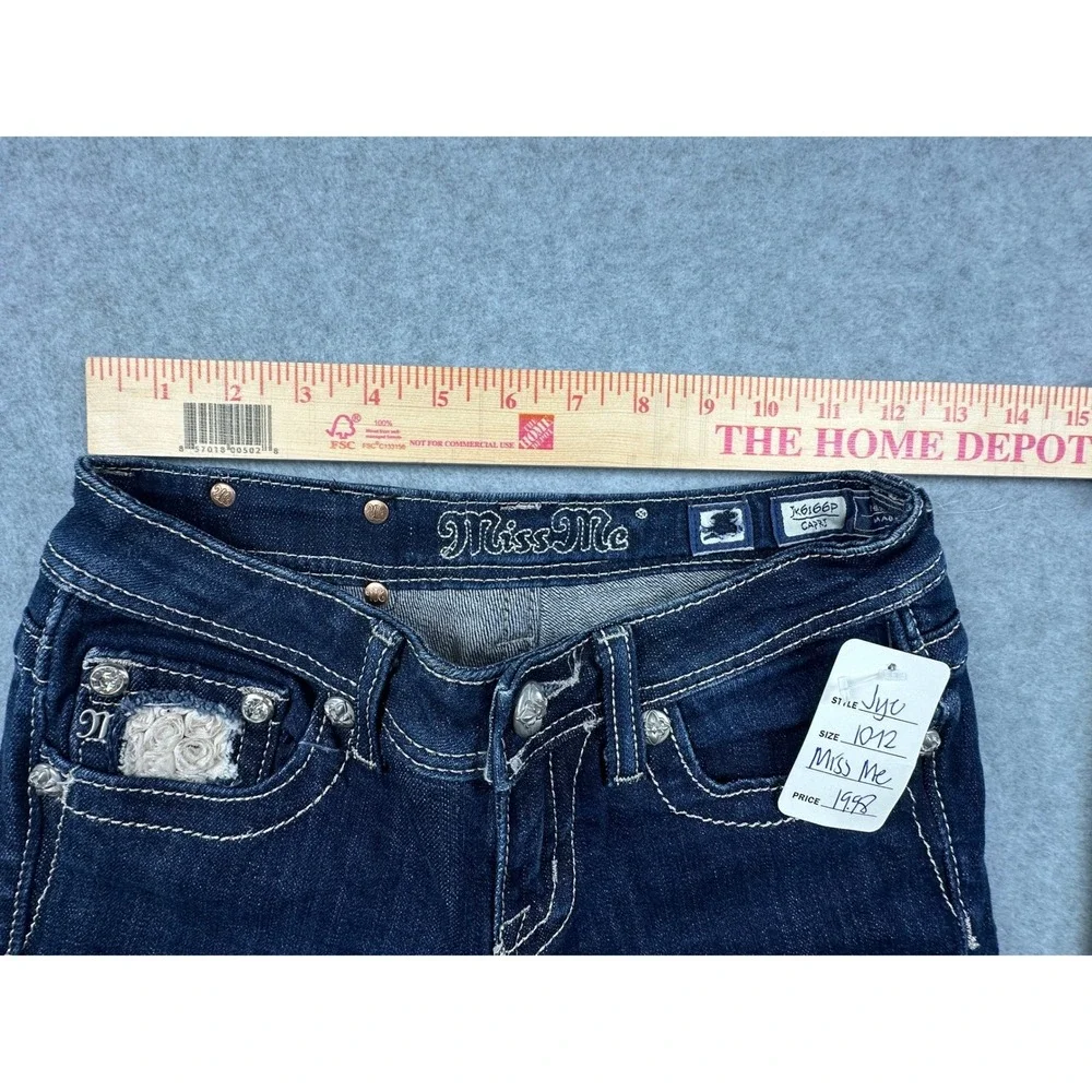 Miss Me Girls Dark Wash Denim Capri Jeans Rhinestone Lace JK6166P Size 10/12